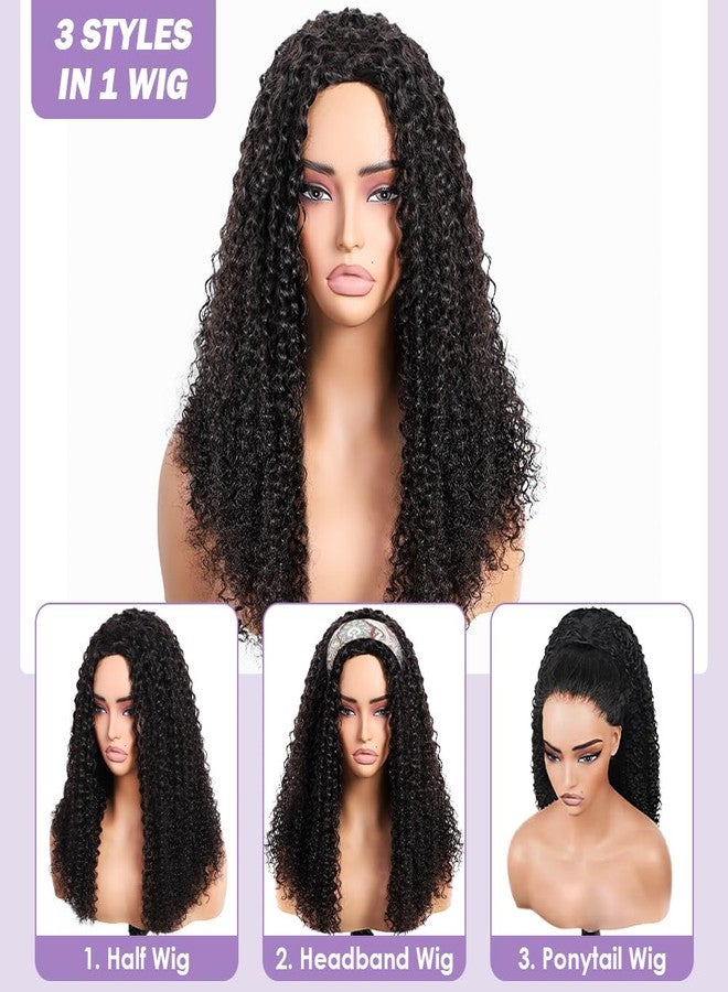 Eooma Half Wig Human Hair 220 Density Kinky Curly half wig Upgrade 3 IN 1 Drawstring Seamless Flip Glueless Wigs for Women Invisible Hairline Beginner Friendly Headband Wig 18 Inch - Image 2